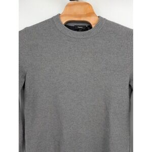 Theory Men's Textured Waffle Knit Wool Crewneck Sweater Grey sz Large